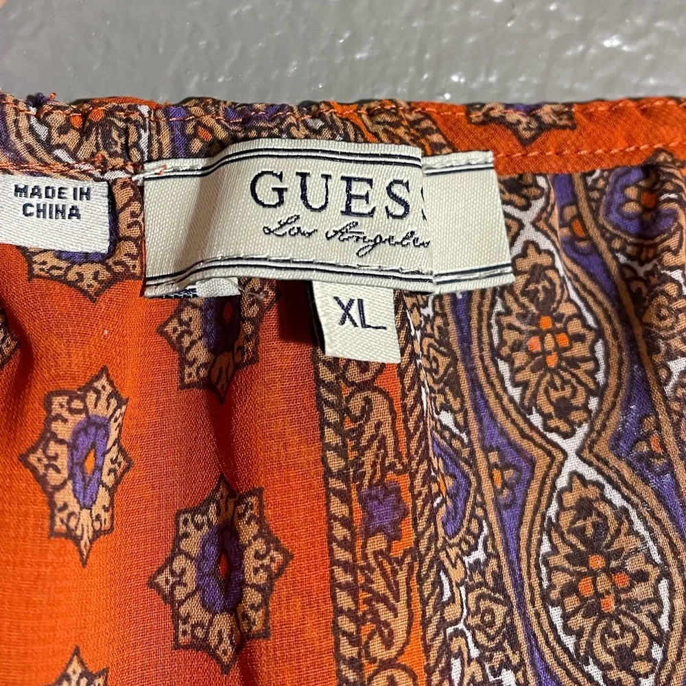 Y2K Guess Spaghetti Strap Burnt Orange Chiffon Peplum Blouse Size L - Picture 3 of 10